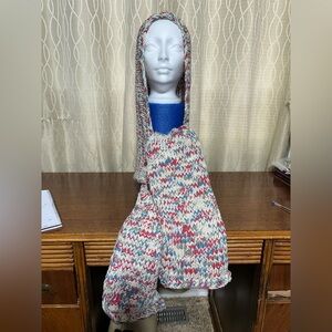 NWOT Knit Hooded Scarf Hand Crafted Multi Colour Generous Sizing